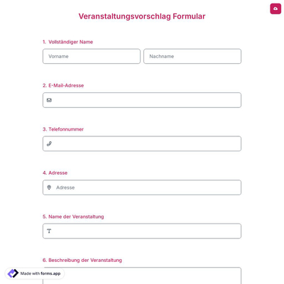 Veranstaltungsvorschlag Formular