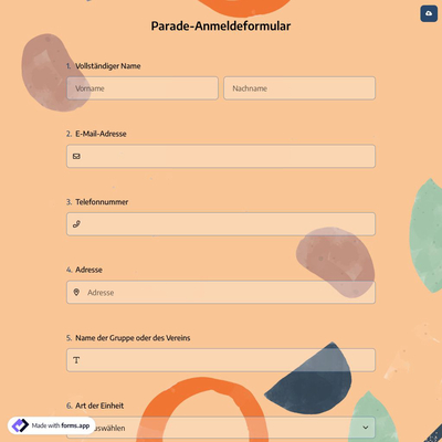 Parade-Anmeldeformular