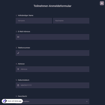 Teilnehmer-Anmeldeformular