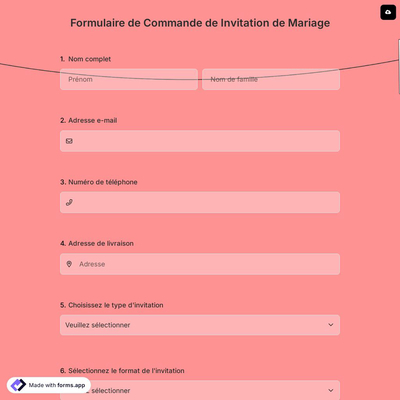 Formulaire de Commande de Invitation de Mariage