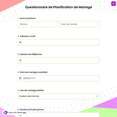 Questionnaire de Planification de Mariage