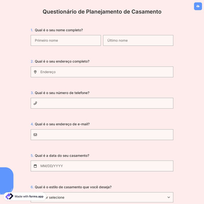 Questionário de Planejamento de Casamento