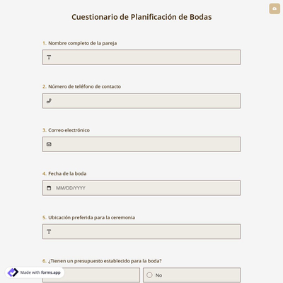 Cuestionario de Planificación de Bodas
