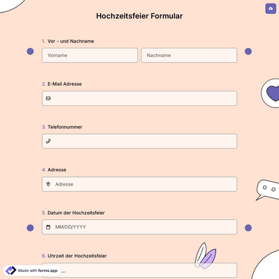Hochzeitsfeier Formular