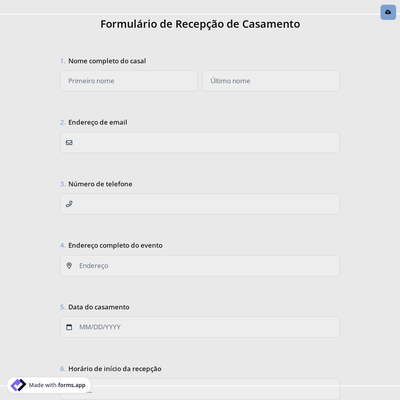 Formulário de Recepção de Casamento