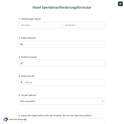 Hotel Spendenanforderungsformular
