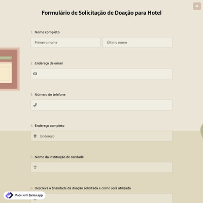 Formulário de Solicitação de Doação para Hotel