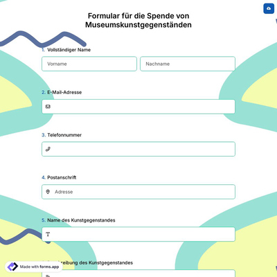 Formular für die Spende von Museumskunstgegenständen