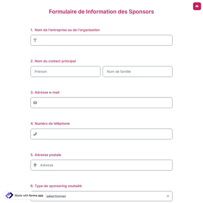 Formulaire de Information des Sponsors