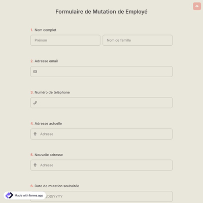 Formulaire de Mutation de Employé