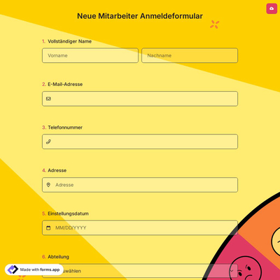 Neue Mitarbeiter Anmeldeformular