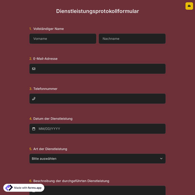 Dienstleistungsprotokollformular