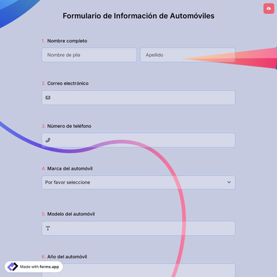 Formulario de Información de Automóviles