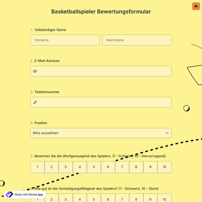 Basketballspieler Bewertungsformular