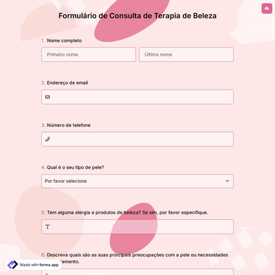 Formulário de Consulta de Terapia de Beleza