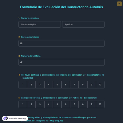Formulario de Evaluación del Conductor de Autobús