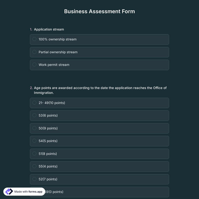 Business Assessment Form