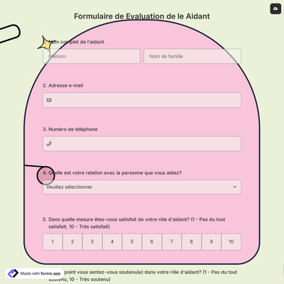 Formulaire de Evaluation de le Aidant