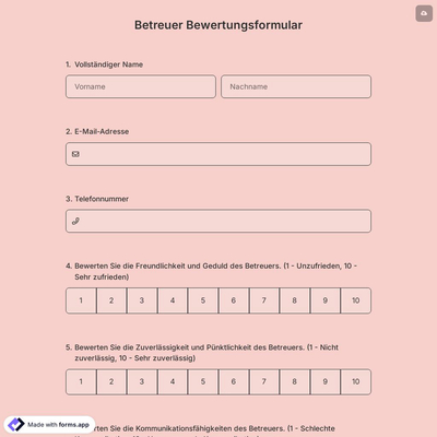Betreuer Bewertungsformular