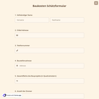 Baukosten Schätzformular