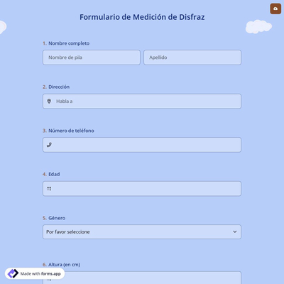 Formulario de Medición de Disfraz