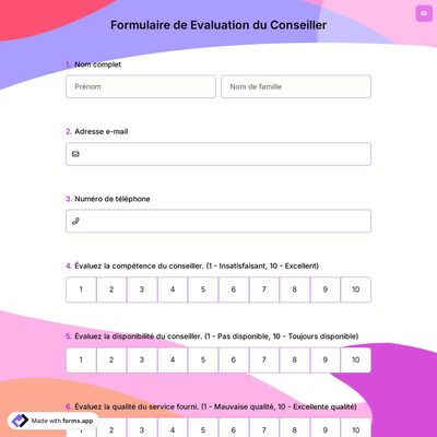 Formulaire de Evaluation du Conseiller