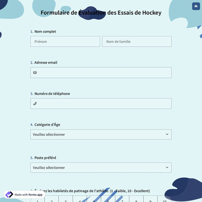 Formulaire de Évaluation des Essais de Hockey