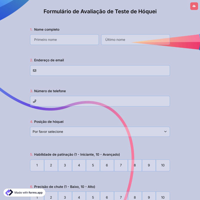 Formulário de Avaliação de Teste de Hóquei