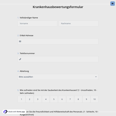 Krankenhausbewertungsformular