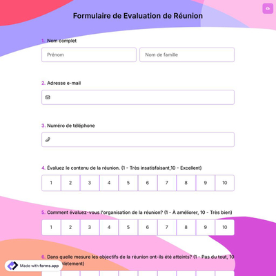 Formulaire de Evaluation de Réunion