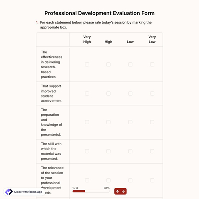 Professional Development Evaluation Form
