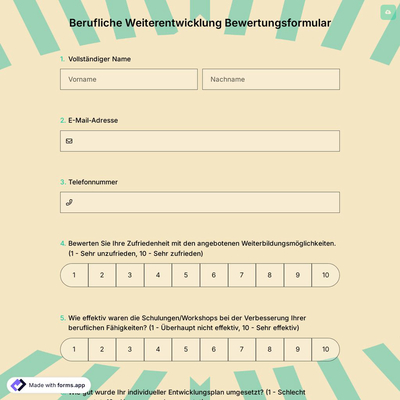 Berufliche Weiterentwicklung Bewertungsformular
