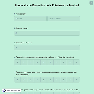 Formulaire de Évaluation de le Entraîneur de Football