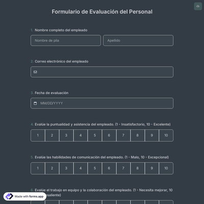 Formulario de Evaluación del Personal