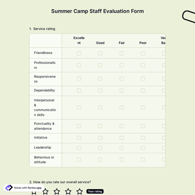 Summer Camp Staff Evaluation Form