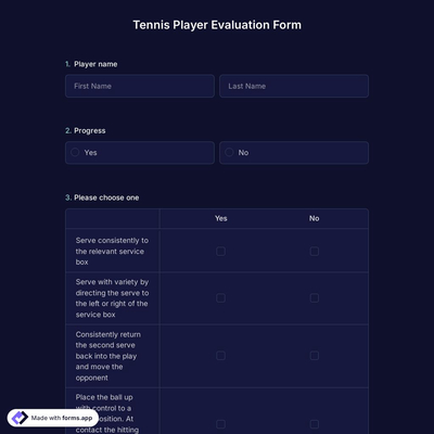 Tennis Player Evaluation Form