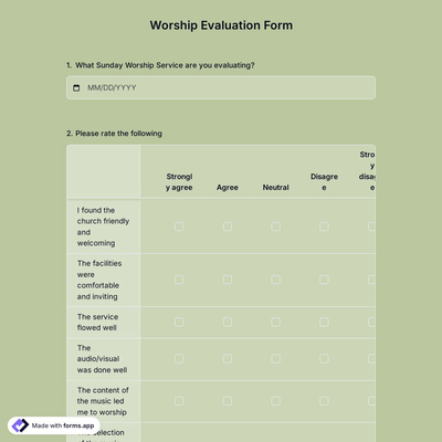 Worship Evaluation Form