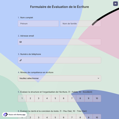 Formulaire de Évaluation de le Écriture
