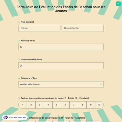 Formulaire de Evaluation des Essais de Baseball pour les Jeunes