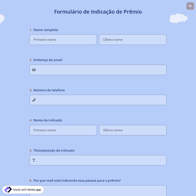 Formulário de Indicação de Prêmio