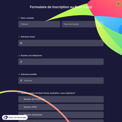 Formulaire de Inscription au Boot Camp