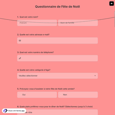 Questionnaire de Fête de Noël