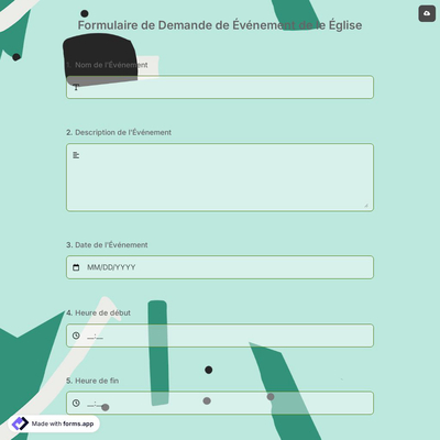 Formulaire de Demande de Événement de le Église