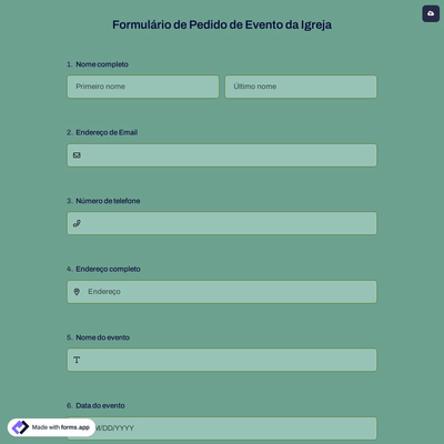 Formulário de Pedido de Evento da Igreja