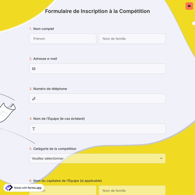 Formulaire de Inscription à la Compétition