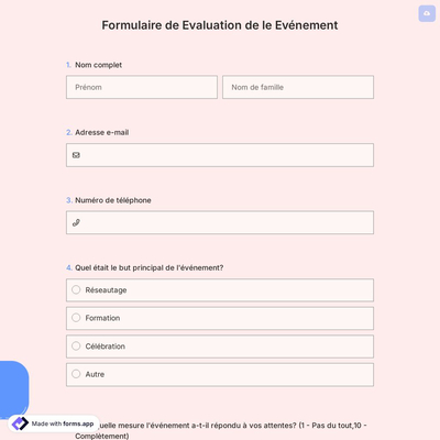 Formulaire de Evaluation de le Evénement