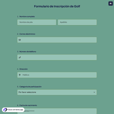 Formulario de Inscripción de Golf