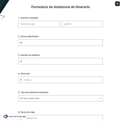 Formulario de Asistencia de Itinerario