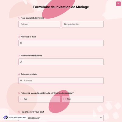 Formulaire de Invitation de Mariage
