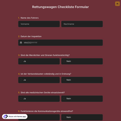 Rettungswagen Checkliste Formular